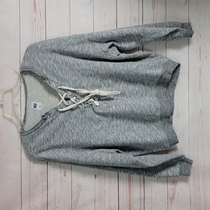 NSF Gray Lace Front Long Sleeve Pullover Casual Sweatshirt  Small